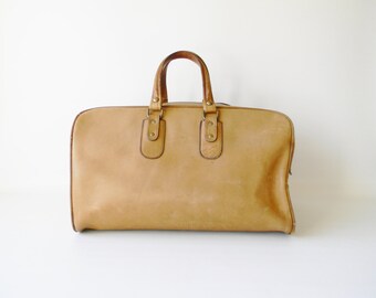 Vintage Renwick Tan Leather Carry on Bag / Weekender Bag / Overnight Bag