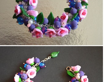 Charm bracelet Gift idea Bracelet|for|her Gift|for|girls Summer jewelry Gift|for|women Pink bracelet Birthday gift Polymer clay Jewelry boho
