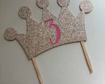 Gold Glitter Princess Crown Cake Topper with Custom Age