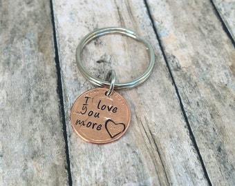 Hand stamped Lucky Penny - Your choice of year - Copper gift - wedding present - engraved wedding anniversary present heart I love you more