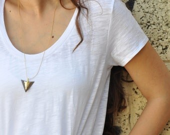 Geometric necklace, triangle necklace, triangular pendant, everyday necklace, gift under 50, unique necklace, wood gold, gift for her
