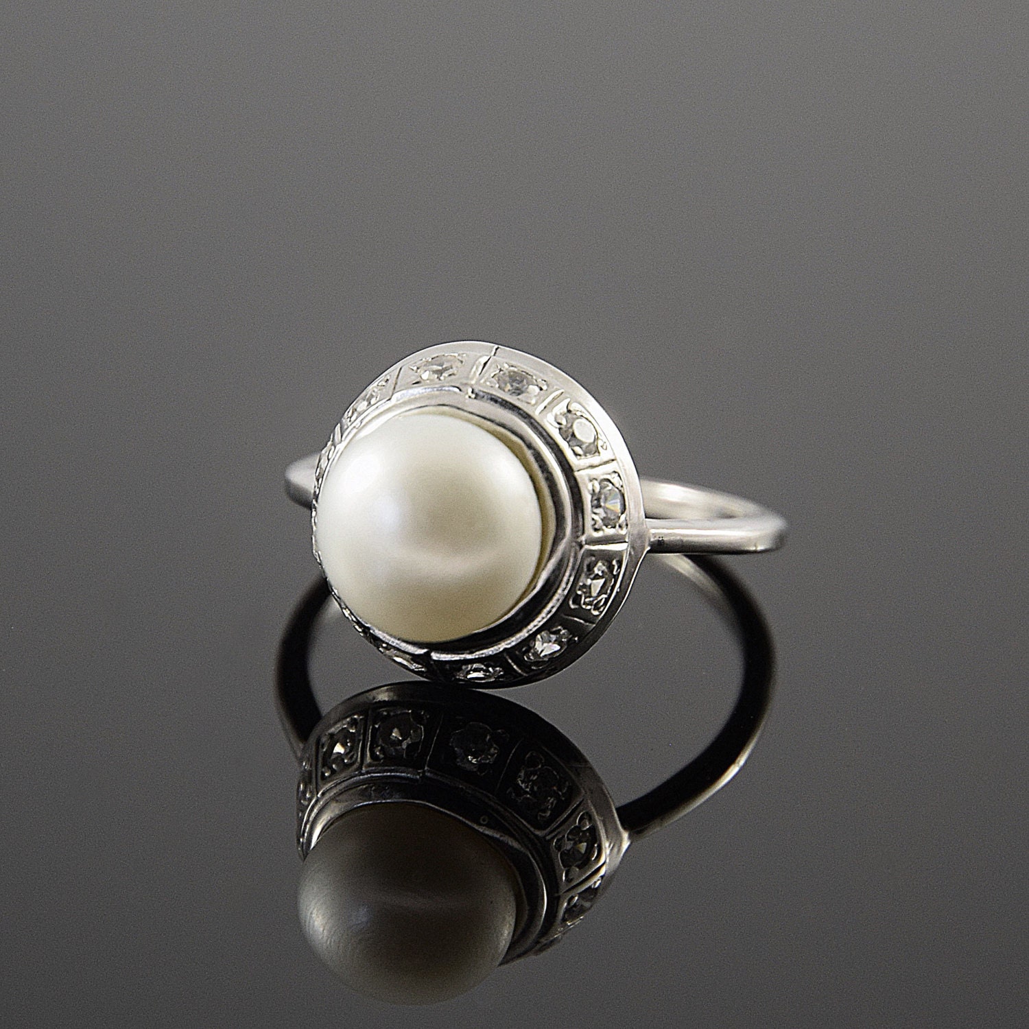 Pearl ring White pearl ring Art deco ring Victorian ring