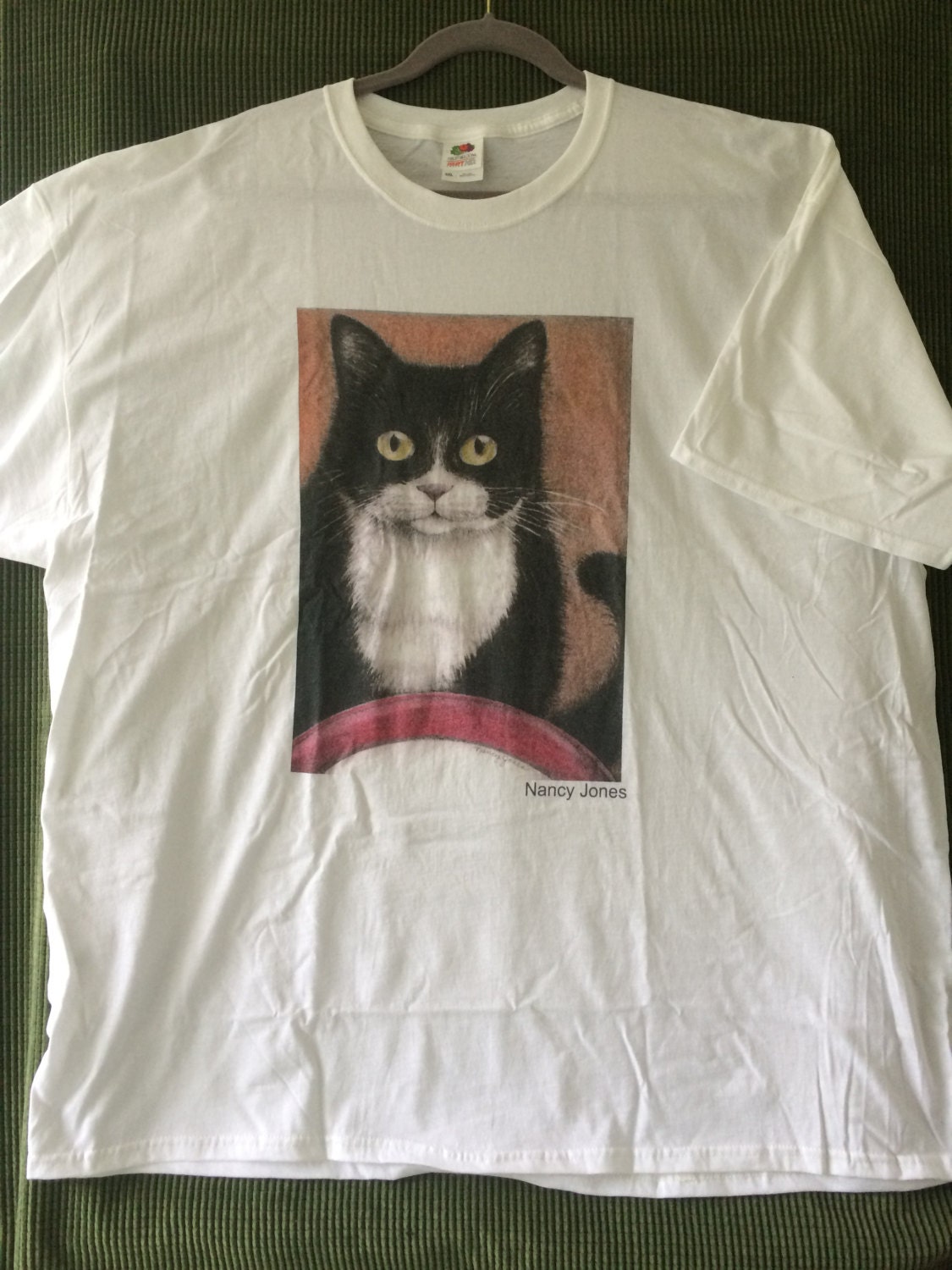 Unisex Large Cat Art T-Shirt Suppertime by NancyJonesCatArtist