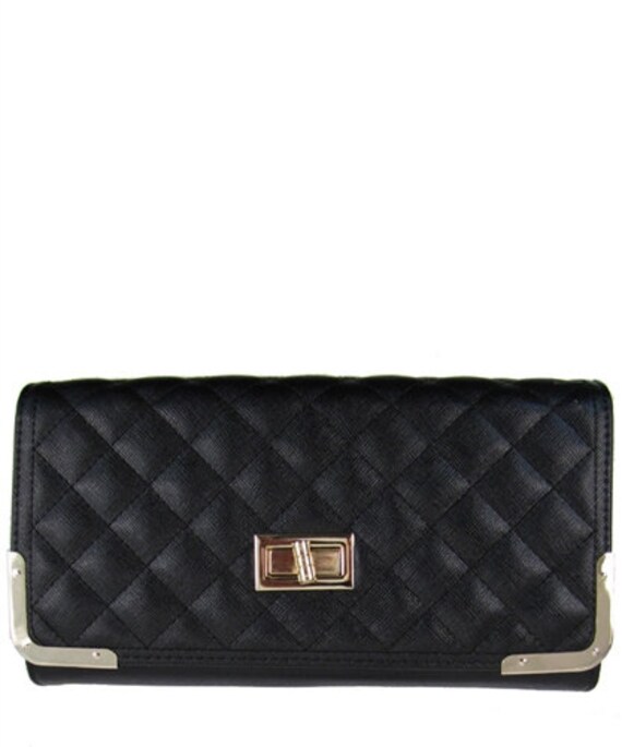 Items similar to Black Quilted with Gold Clutch Wristlet Handbag on Etsy