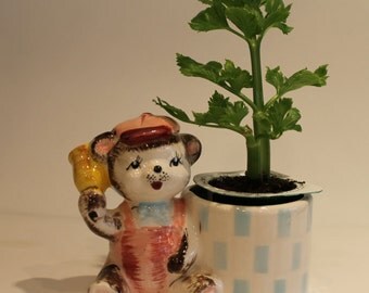 Vintage Ceramic Teddy Bear Flower Pot House Plant Planter