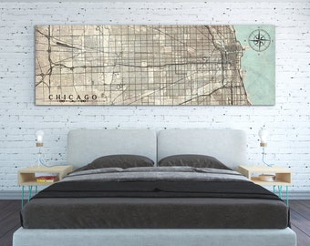 CHICAGO IL Canvas print Illinois IL Vintage map Chicago Il Vintage Chicago City Horizontal Wall Art Vintage Panoramic poster oversized map