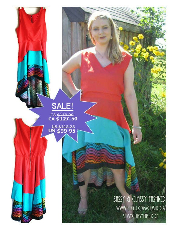 Multi Colored Dress - Three Tier Dress - Maxi Dress - High Low Dress - Dress With Exposed Metal Zipper - Formal Dress - Rainbow Dress