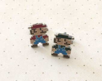 Mario Luigi Bros Retro Arcade Game Cufflinks Cuff Links in Silver
