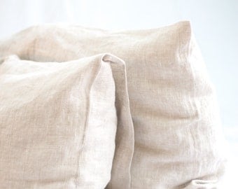 Natural softened linen pillowcase, linen pillow cover oatmeal and white, envelope linen pillow case, pure linen bedding, custom pillowcase