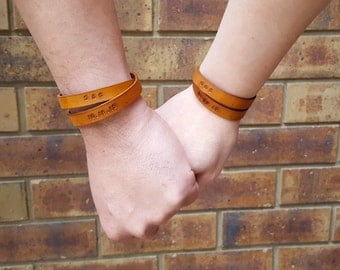 Personalized Couple Bracelets - Matching Bracelets for Couple - Coordinates Leather Cuff - Double Wrap Wristband - Anniversary Gift