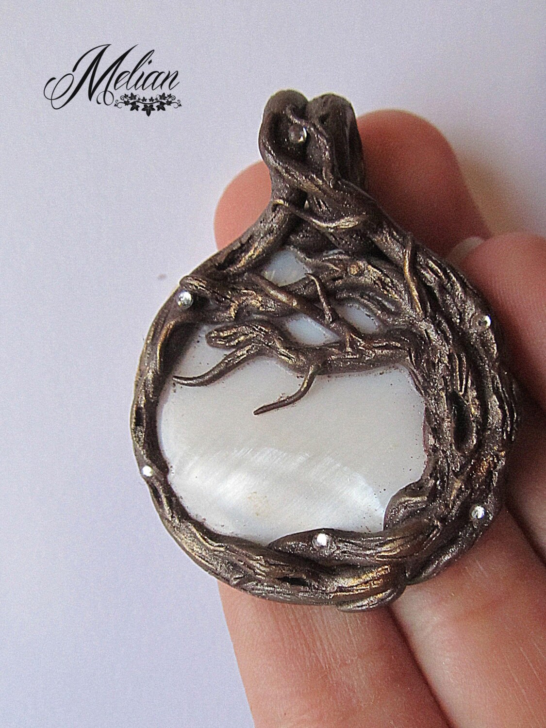 White nacre polymer clay pendant nacre pendant white nacre