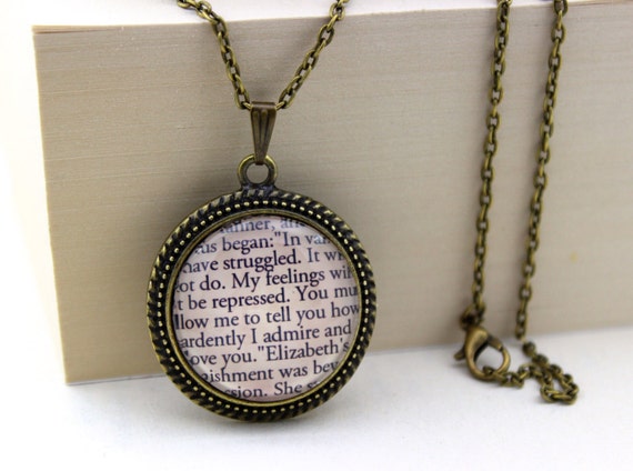 Christmas Stocking Ideas for the Book Lover - Pride and Prejudice, 'How Ardently I Admire and Love You', Mr. Darcy, Jane Austen Book Quote Necklace.