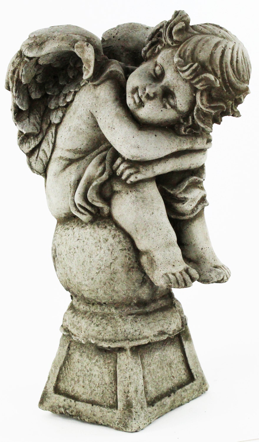 Angel on Pedestal Concrete Garden Statue Cement Religious