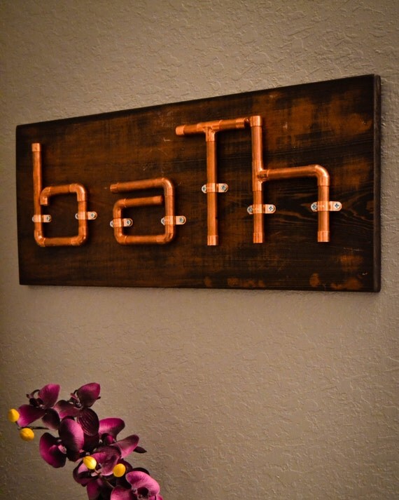 Reclaimed copper  pipe bath  sign industrial copper  sign pipe