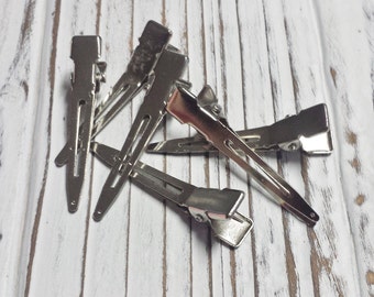 Alligator Clips - Single Prong, Iron, Hair Clips, Nickel Color, Destash, DIY, Hair Supplies, Size approx 45.5 mm x 10 mm - 100 PCS