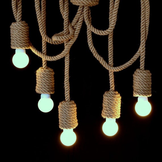 Jute long pendant light made from sailing rope 200cm