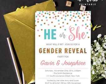 Gender Reveal Invitation | Boy or girl | He or She | 5x7 | Editable PDF File | Instant Download | Personalize at home with Adobe Reader