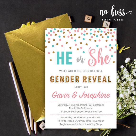 Gender Reveal Invitation Boy or girl He or She 5x7