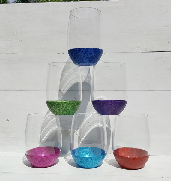 Glittered Dipped Stemless Wine Glasses Acrylic Wine Glasses