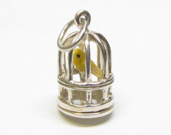 CANARY CAGE Charm, Bird Cage Charm, Bird Cage Pendant, Bird Cage Necklace, Sterling Silver, Charm Only, Birdcage, Bird Jewelry, Bird Charm