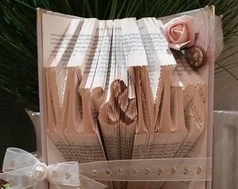 Folded book art, Mr and Mrs, book art, wedding book, origami, books, home decor, book sculpture, folded book, book lover, book folding,