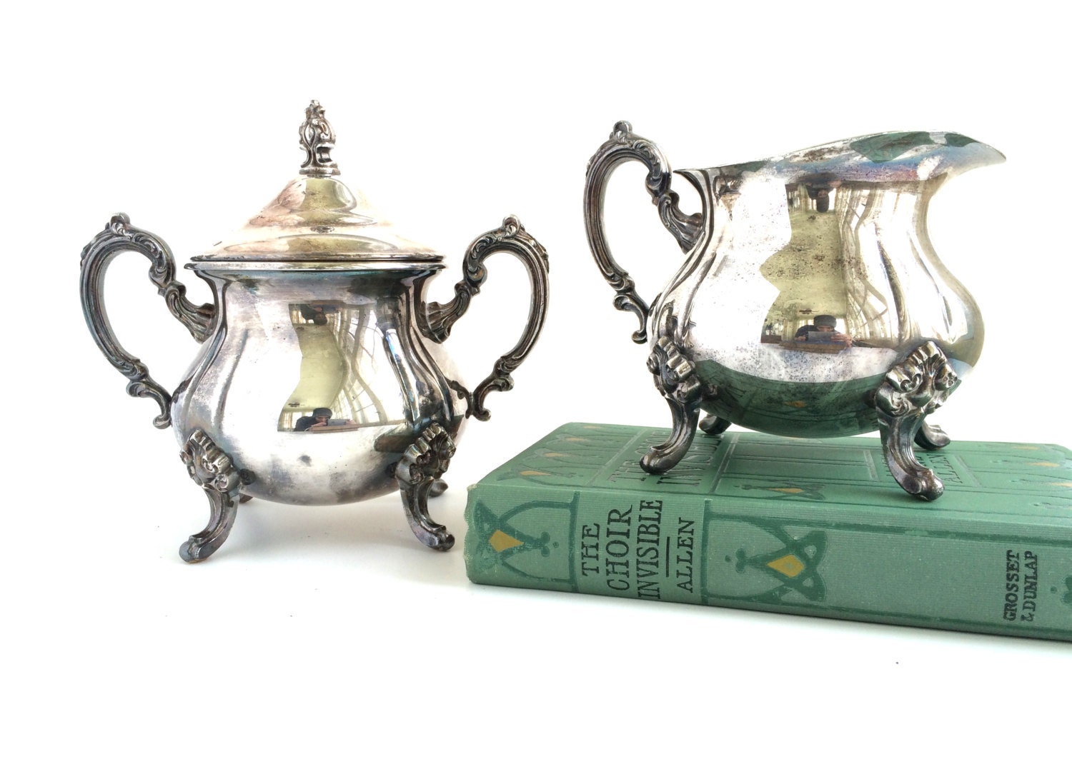 Silver Creamer and Sugar Set Antique Silver Silver Serving