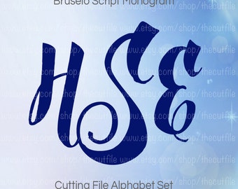 Script Monogram Font cutting file, Alphabet cut file set in svg eps dxf jpeg jpg format for silhouette or cricut