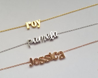 Name Necklace, Build Your Own, Lowercase, Script, Gold Silver Rose Gold Letter Charm Custom Personalized Gift Tiny Minimalist