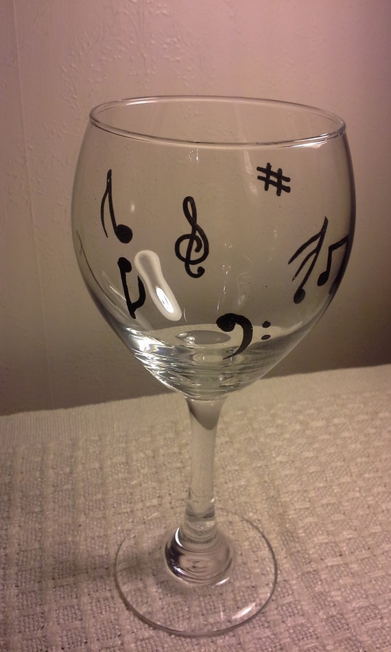 Hand Painted Music Notes wine glass. Great for Birthdays