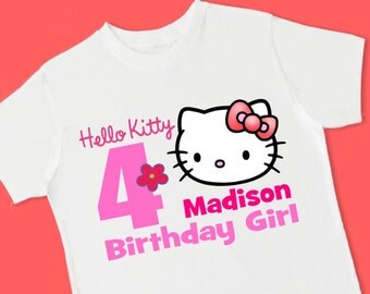 Hello Kitty Birthday Tee. Personalized Birthday T-Shirt. Personalized with Name, Age or Number. 1st 2nd 3rd 4th 5th 6th Birthday. (15040)