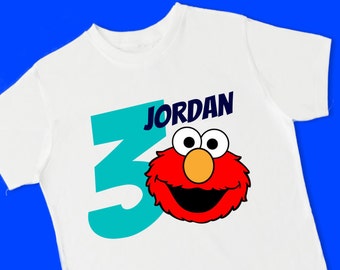 Elmo Birthday Tee. Personalized Sesame Street Birthday Shirt with Name and Age. 1st 2nd 3rd 4th 5th 6th Birthday T Shirt. (15019)