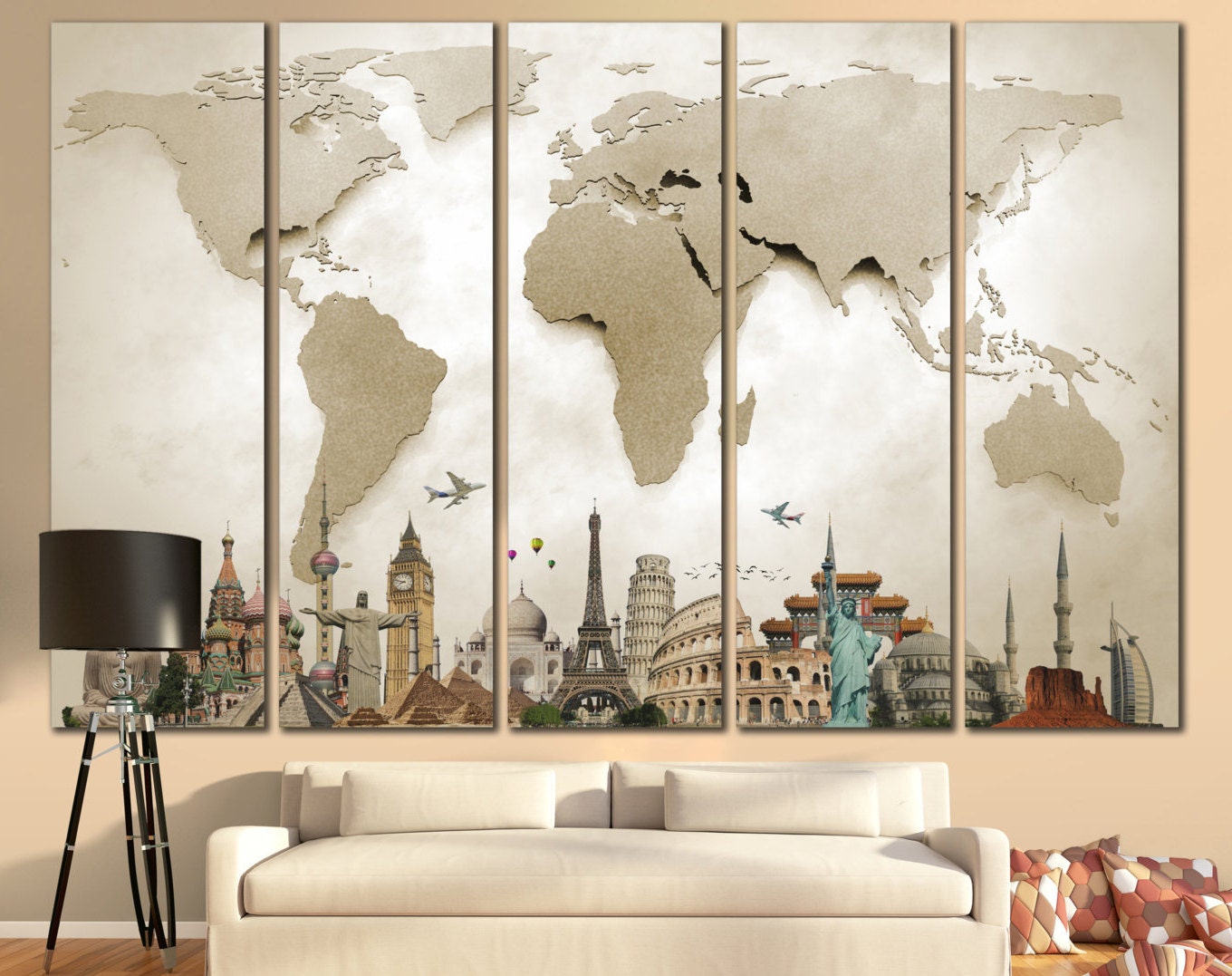 World Map Print Beige World Map Big World Map By