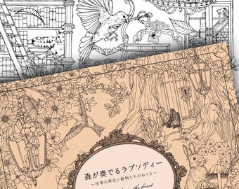 Japanese Rhapsody in the Forest Colouring Book // Nature Animal Wildlife Woodland Bird Flower Garden Four Seasons.. //