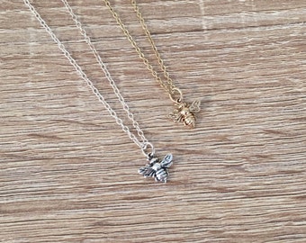 Honey Bee Necklace in Bronze / Sterling Silver, Little Bumblebee Pendant, Insect Jewelry, Minimalist Jewelry, Bridesmaid Gift, Small Charm