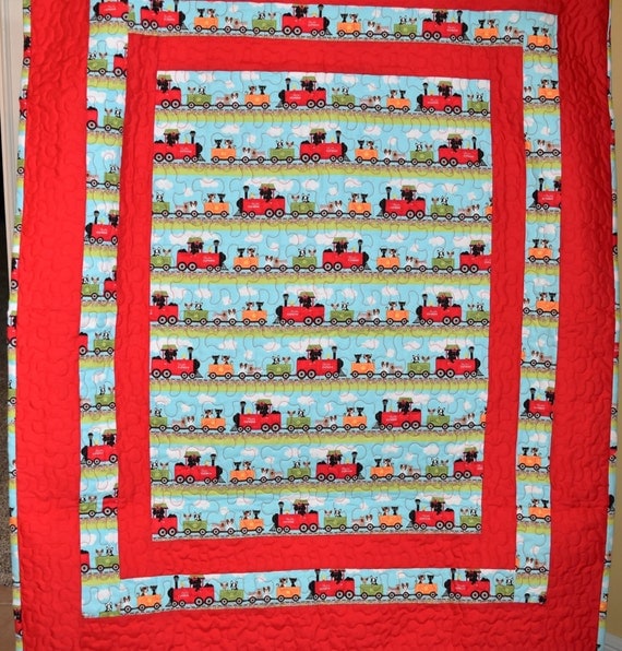 Items similar to Train Quilt baby quilt, train blanket, baby blanket on Etsy