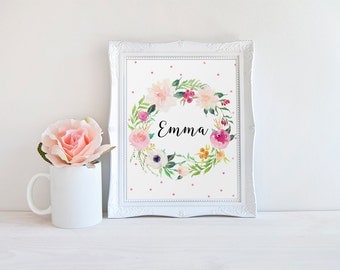 Floral Name Print, Emma Name, Baby Girl Name Print, Custom Name, Nursery Emma Decor, Kidds Room Decor, Baby Name Sign, Floral Custom