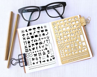 Planner Stencil, Bullet Journal Stencil, Useful Icons Stencil - fits pocket, passport and field note (Useful S)