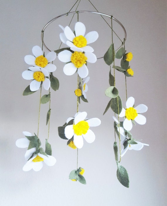 White Daisies Felt Flower Mobile Flower Baby Mobile