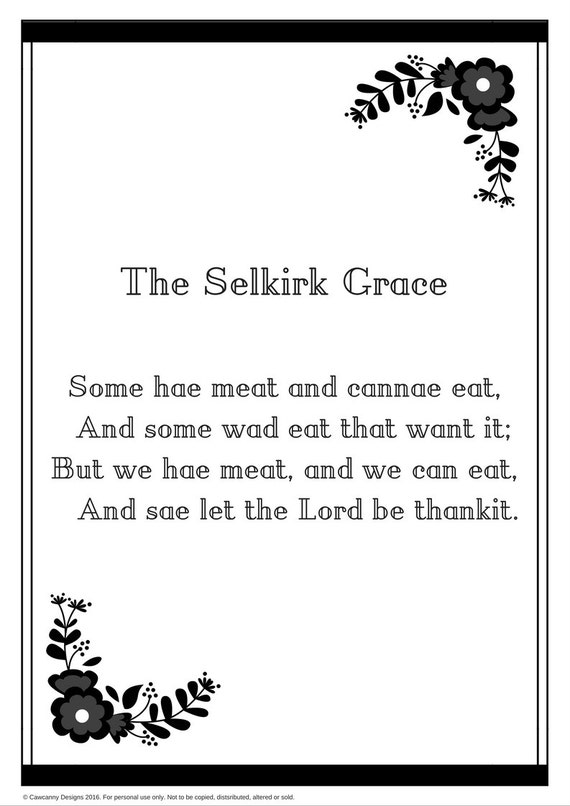 The Selkirk Grace Print Instant Download