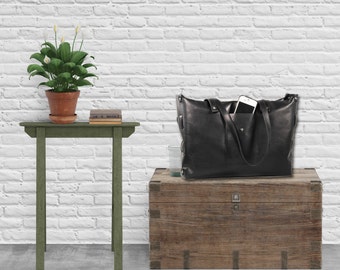 SALE LEATHER Tote Bag with zipper Handbag Handmade Purse, Minimalist, Leather Bags women, Bucket bag, Satchel, Soft lightweight, Cabas