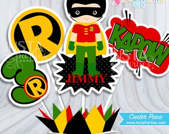 Robin centerpieces, Superhero centerpiece, superheroes Birthday Party, Batman super boy digital decor supplies cutest center PERSONALIZED