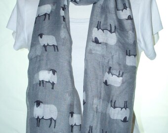 Grey sheep Scarf shawl, Beach Wrap, Cowl Scarf, grey sheep print scarf, cotton scarf, gifts for her