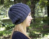 Gray Slouchy Knit Hat - Grey Vegan Hat - Boho Hat - Hipster Hat - Hippie Hat - Womens Tam - Mens Beanie - Unisex Hat - Acrylic Hand Knit