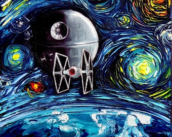 Star Wars - Death Star - Star Wars Art - Starry Night Giclee print van Gogh Never Saw The Empire Art by Aja 8x8 to 24x24 inches choose size