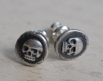 skull earrings - skull studs - skull wax seal earrings - sterling silver skull post earrings - memento mori - antique wax seal jewelry