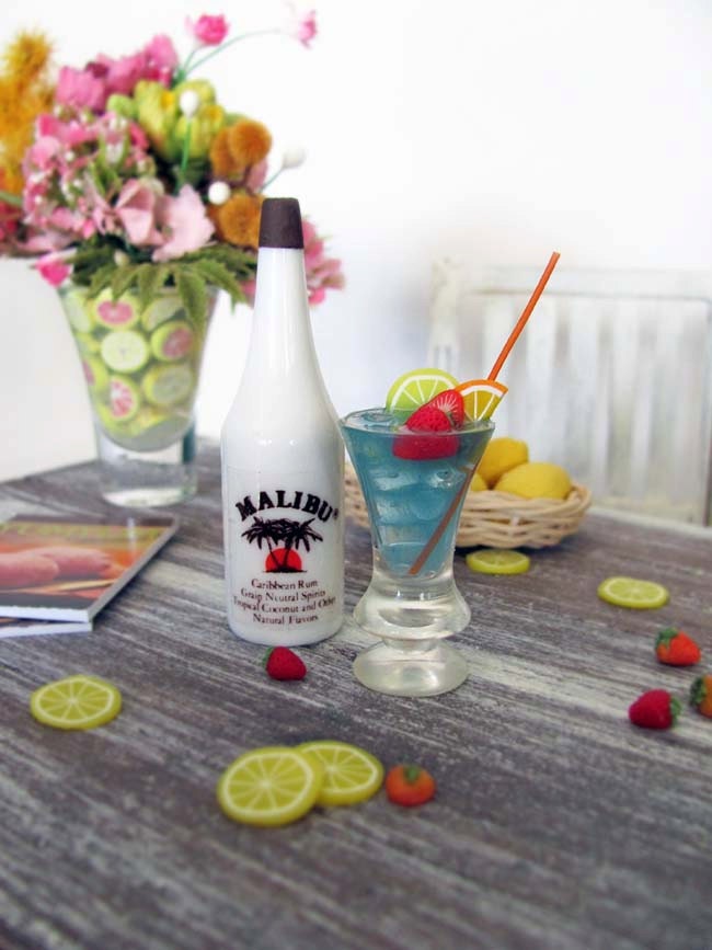 Miniature Malibu RUM Bottle and MaliBlue by OneSixthSense on Etsy