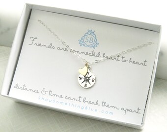 Best Friend Gift • Compass & Heart Charm Necklace • Compass Rose • BFF Gift • Long Distance Friends • Sentiment Card • Friends Forever