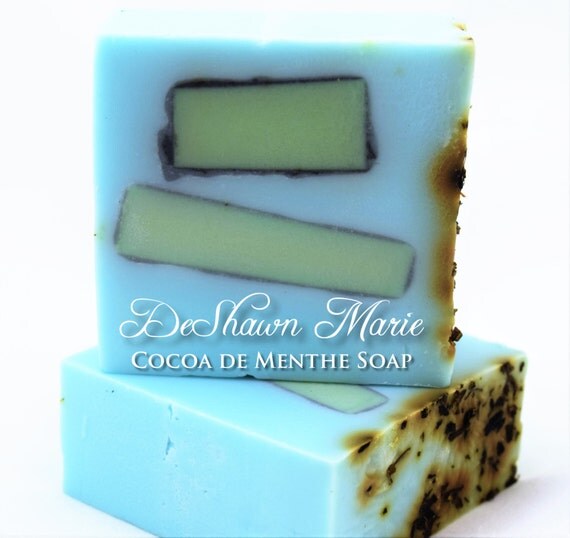 SALE SOAP - Cocoa de Menthe Soap, Mint Soap, Chocolate Soap, Vegan Soap, Peppermint Soap, Soap Gift, Blue Soap, Christmas Gift, Father's Day