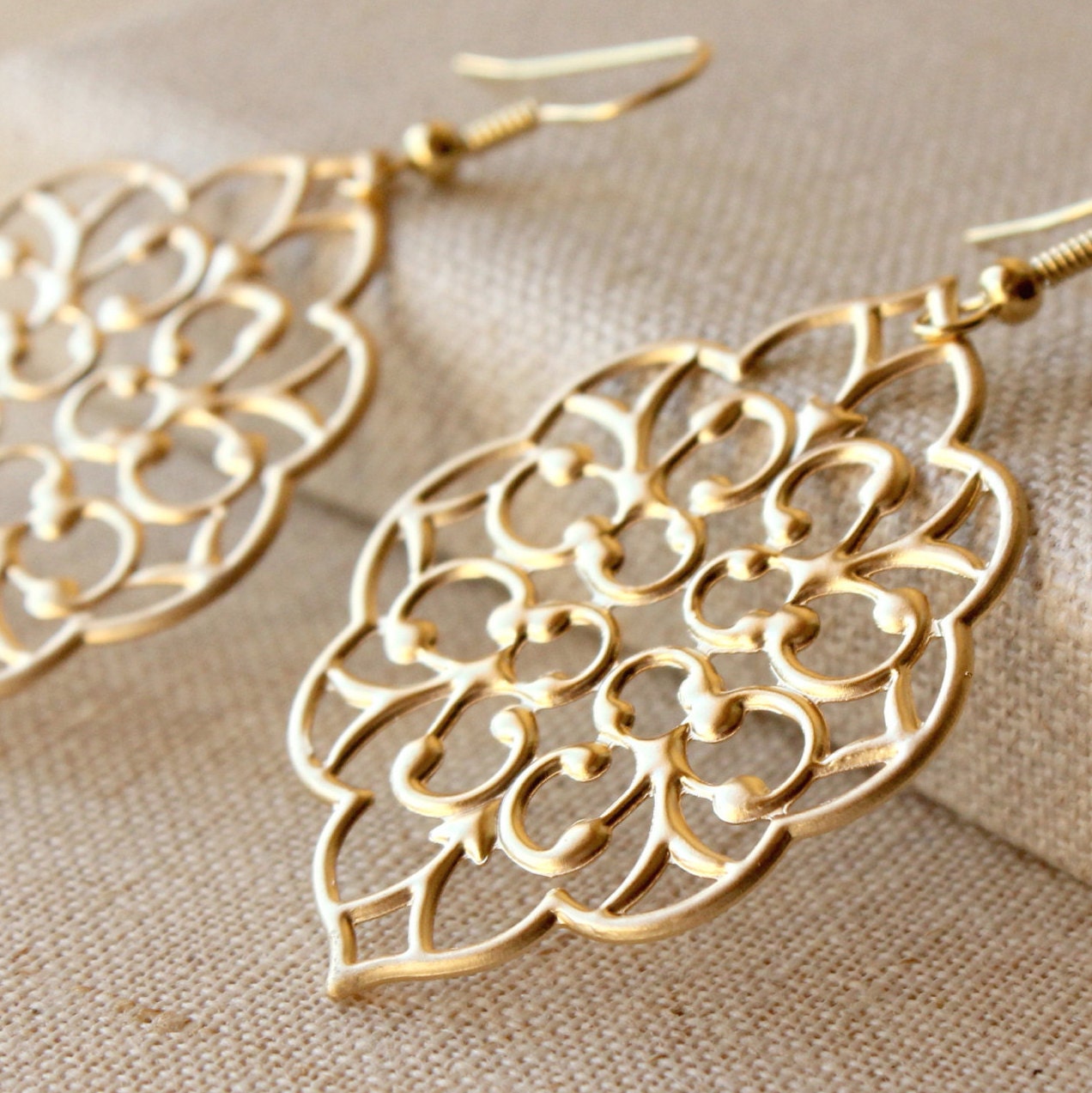 Large Gold Filigree Dangle Earrings Moroccan Drop Earrings