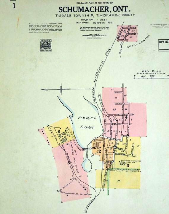 Vintage Maps of Pearl Lake Ontario 1952 Map of Schumacher